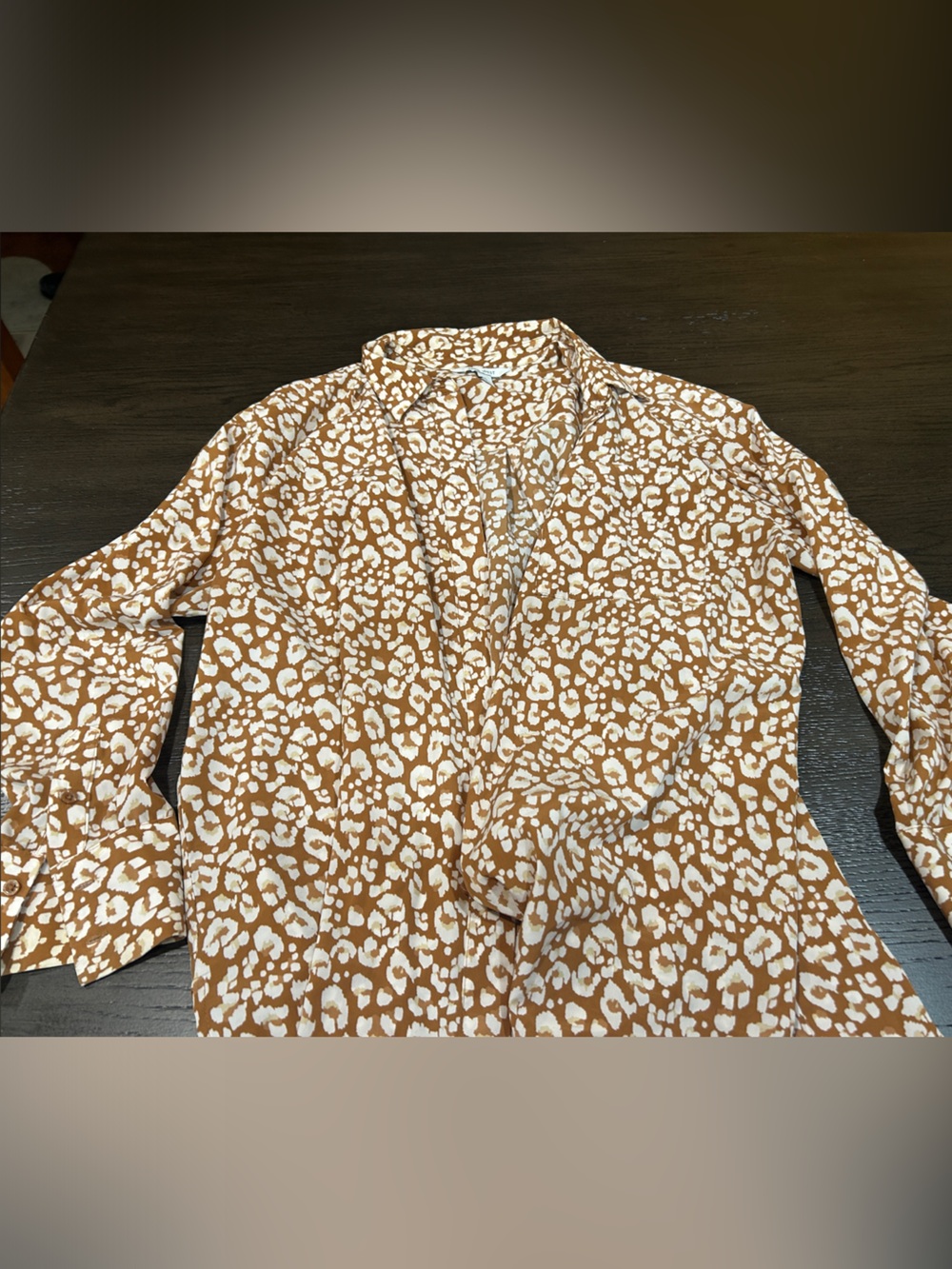 Nine West Brown and White Animal Print Blouse